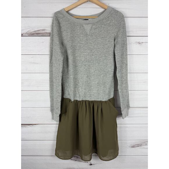 Deletta Dresses & Skirts - Anthropologie Deletta Chiffon Drop Waist Sweatshirt Dress‎ Size S Grey Green